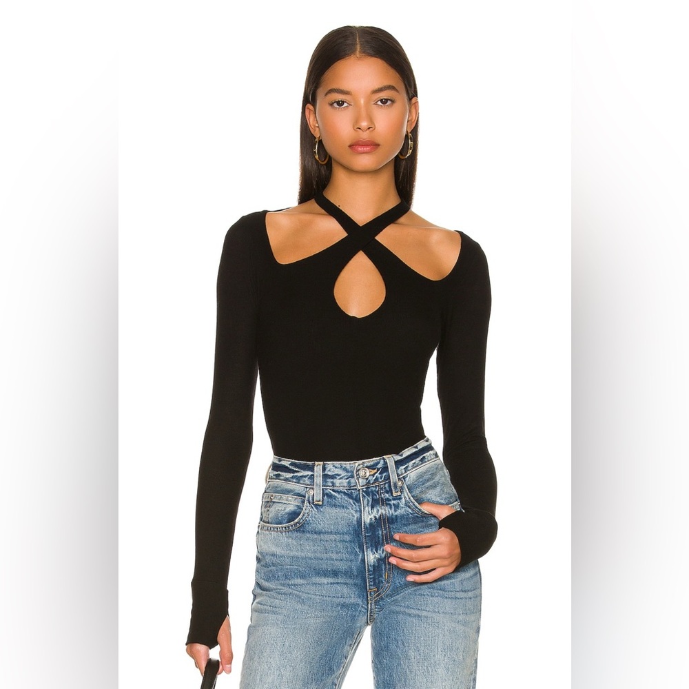 Michael Lauren Black Cut Out Long Sleeve Top